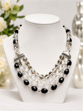 JNY Black, Clear & Smoke Beaded Multi-Strand Necklace & Earrings Set